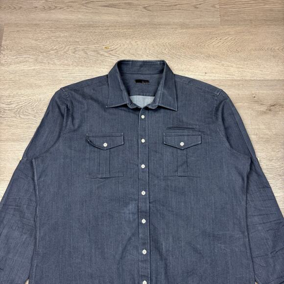 ALBA Bespoke Denim Stretch Button Up Shirt Men's 3XL Preppy Minimalist Western - Picture 2 of 7